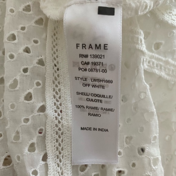 FRAME Cali Puff Sleeve Eyelet Peasant Top XS - Picture 4 of 4